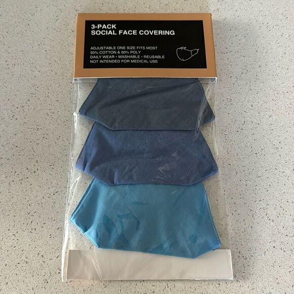 NWT Fossil Social Face Covering Bundle of 3 in a pack Denim Color Blue - Picture 1 of 9